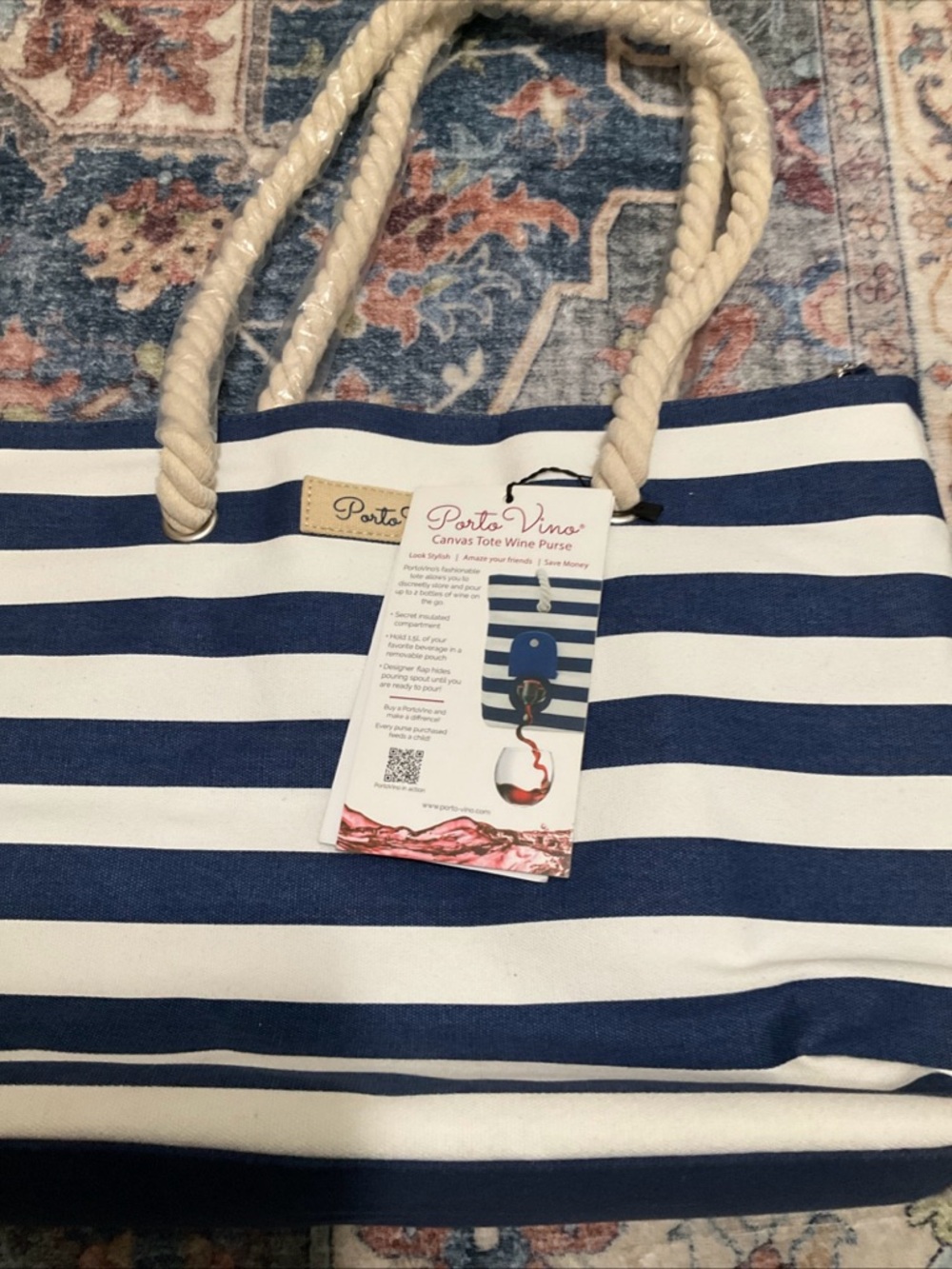 Navy and White Striped Canvas Tote